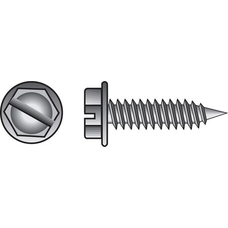 Lath Screw, #10 Thread, 3/4 In L, Washer Head, Hex, Slotted Drive, Needle Point, Zinc, 100 PK